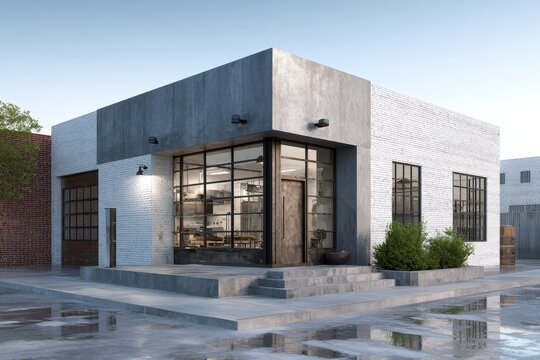 Small Office Exterior. Modern Architecture of Building with Generative Design