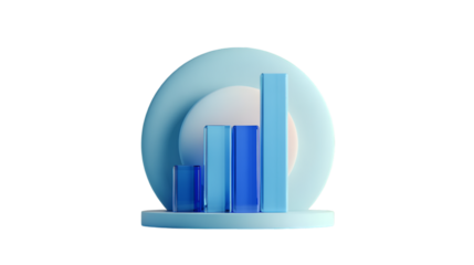 Blue bar chart showing business growth isolated on transparent background