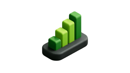 Green bar graph showing business growth and success isolated on transparent background