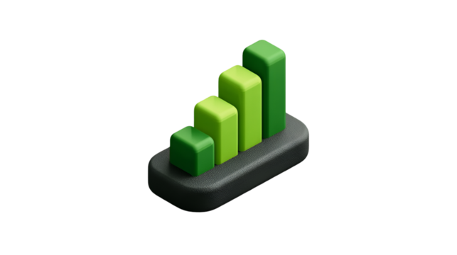 Green bar graph showing business growth and success isolated on transparent background - Powered by Adobe