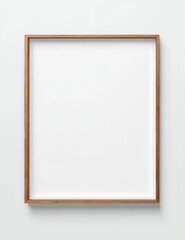 Fototapeta premium Light-brown wooden picture frame, plain white background