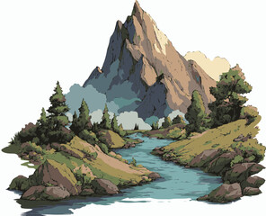 "Majestic Mountain River Landscape"