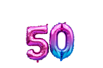 Pink and blue foil balloons in the shape of number 50
