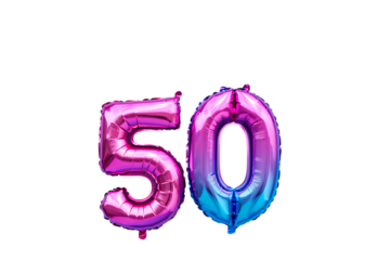 Pink and blue foil balloons in the shape of number 50
