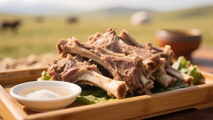 Illustration of Mongolian - style hand - held mutton, showcasing grassland specialty.