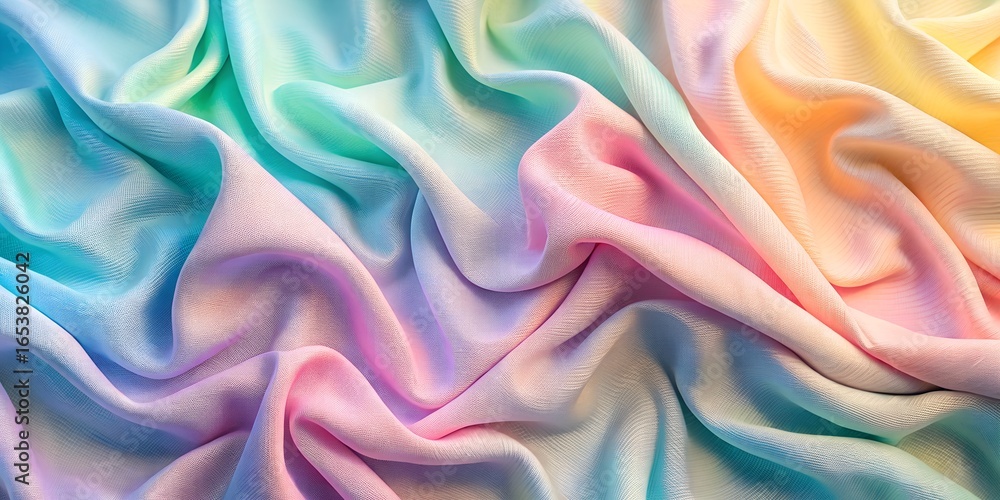 Poster photo of pastel rainbow fabric texture background with soft colors, creating a smooth and vibrant su