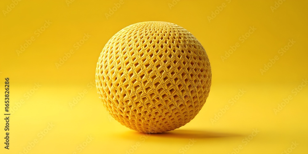 Poster photo of closeup of a yellow textured sphere on a matching background, showcasing its intricate geom