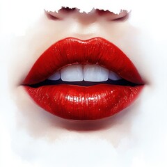 Obraz premium Open red lips with bright reflective lipstick 
