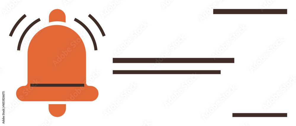 Aufkleber red-orange bell icon vibrating with parallel text lines indicating notification or alert. ideal for 