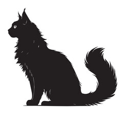 black mainecoon Silhouette Vector, High Quality Illustration on White Background