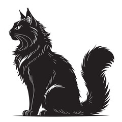 black maine coon Silhouette Vector, High Quality Illustration on White Background