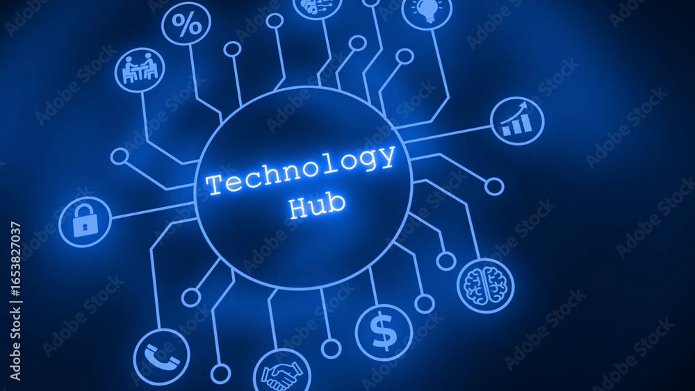Poster technology hub network with icons connection digital