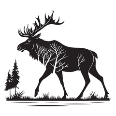 black moose Silhouette Vector, High Quality Illustration on White Background