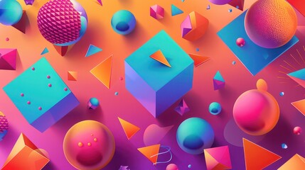 A vibrant arrangement of geometric shapes in a colorful and playful abstract composition design style
