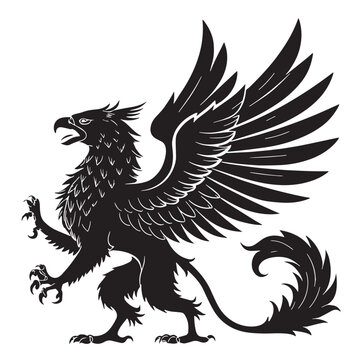 black mythic bird griffin Silhouette Vector, High Quality Illustration on White Background