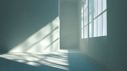 Fototapeta premium Empty Sunlit Modern Room With Large Windows