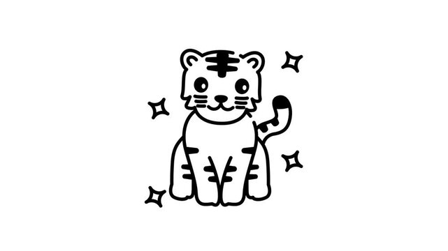 line art Cute tiger animation a playful tiger surrounded by twinkling yellow stars creates a delightful animated design.