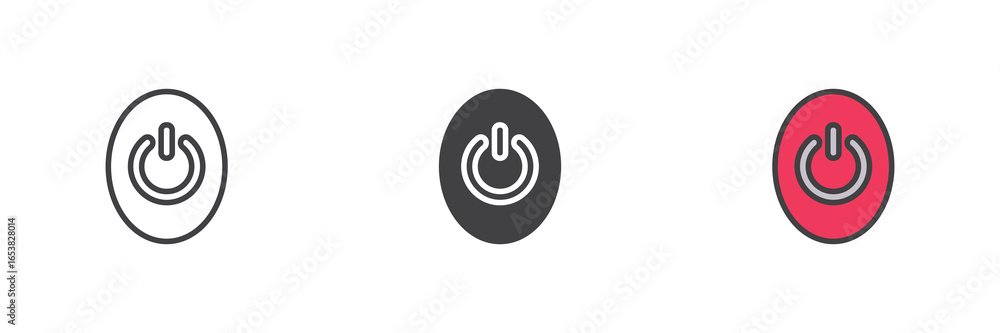 Poster power button icon set in line, solid and filled outline style