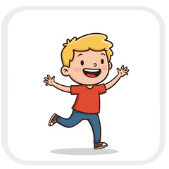 Cheerful Cartoon Boy Running with Arms Up.