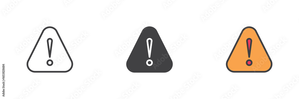 Poster warning alert icon set in line, solid and filled outline style