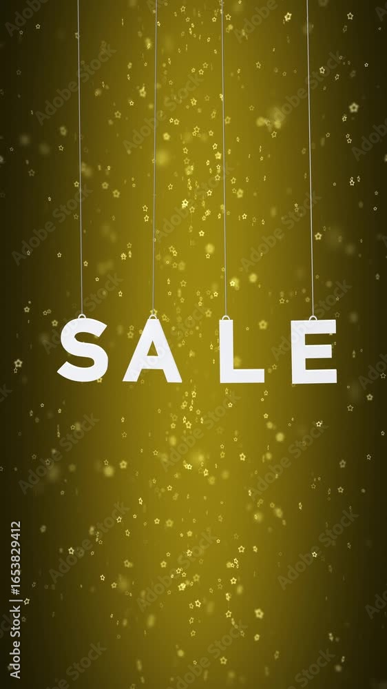 Poster sale word loop swinging on the strings on a beautiful small rotating star shapes vertical background