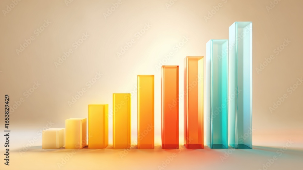 Poster a vibrant bar chart showcases various colored bars representing data growth, aligning from left to r