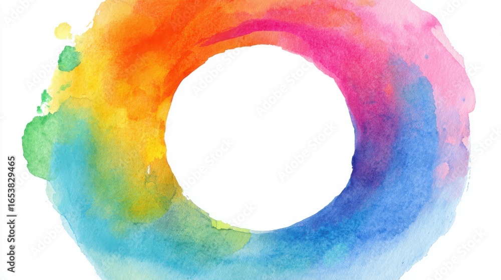 Poster a colorful watercolor circle features a blend of vibrant hues, creating a captivating design element