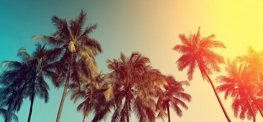 Obraz premium Palm trees against a vibrant sunset sky