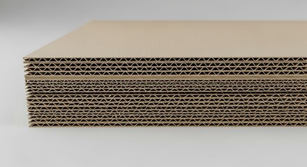 Stack of corrugated cardboard sheets showing the fluted cross-section for packaging and shipping
