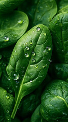 Obraz premium water drops,detailed,glossy,green leaves,natural,fresh,vibrant,closeup,macro photography,high quality 