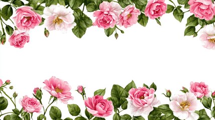 Pink And White Rose Floral Border Design