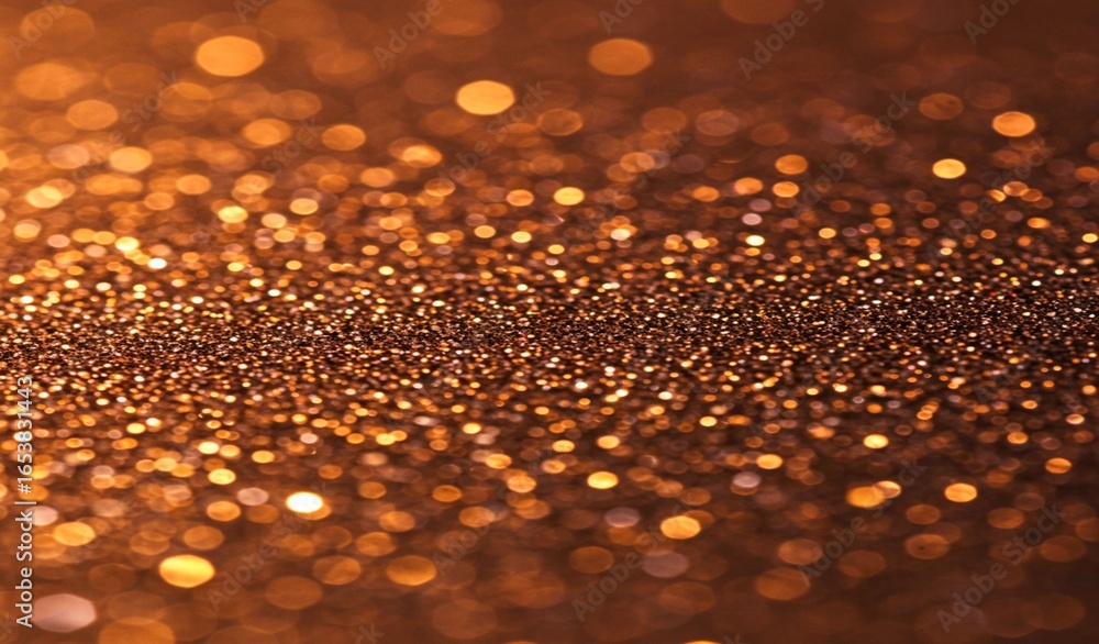 Poster sparkling copper glitter texture with soft bokeh lights creating a luxurious and festive atmosphere,