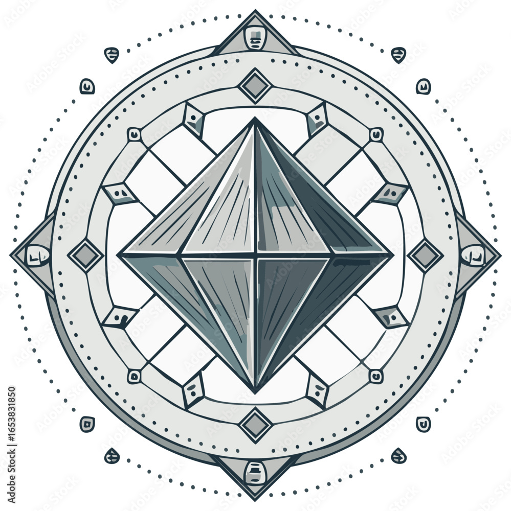 Poster geometric diamond in a circular decorative frame vector design for backgrounds