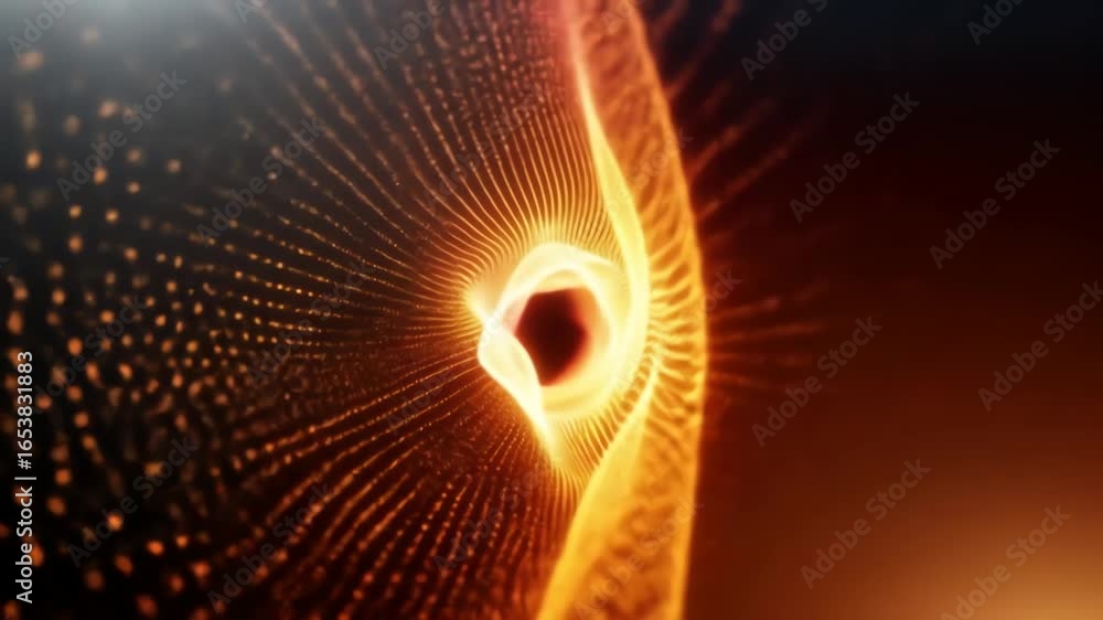 Poster abstract glowing particles form a tunnel of light and energy with hexagonal center