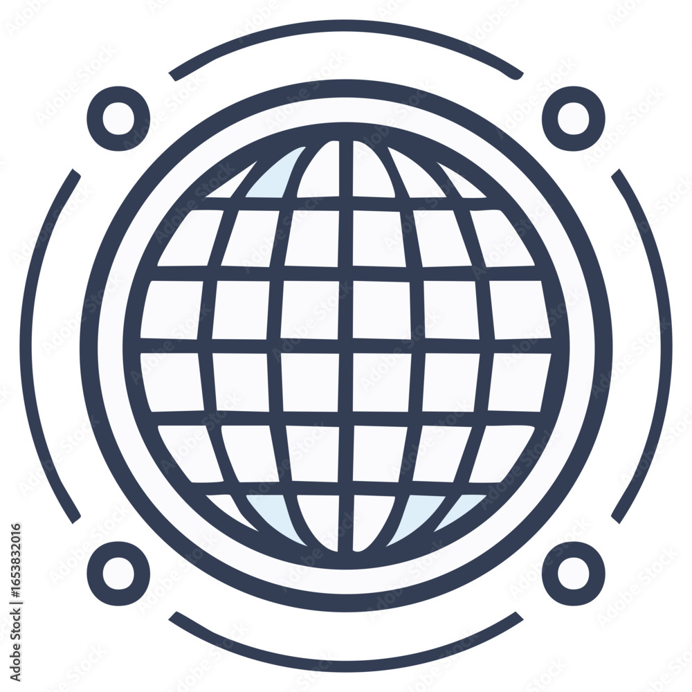 Poster stylized globe icon with orbital lines for global communication and internet technology