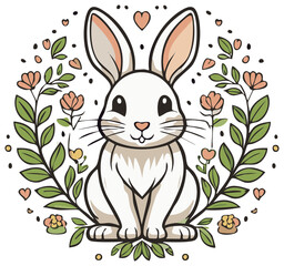 Obraz premium Charming Easter Bunny Surrounded by Flowers and Hearts in a Delightful Spring Vector