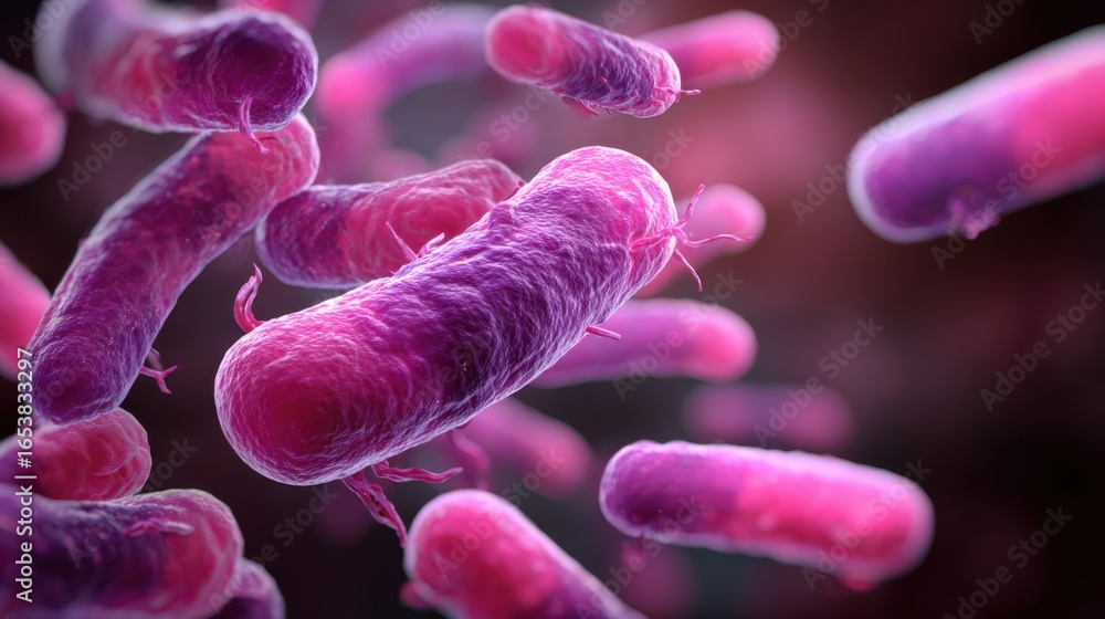 Aufkleber colorful bacteria float in a simulated environment, showcasing their intricate structures and divers