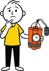 Cartoon man with dynamite concept of time bomb and deadline