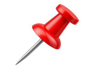 Glossy Red Thumbtack Standing Upright, Office Supply Isolated PNG