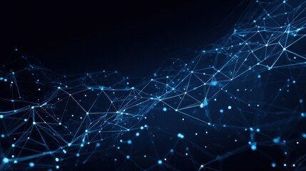 Fototapeta premium A vibrant digital network illustrates interconnected nodes and lines in dynamic blue hues, showcasing the complexity of online connections and data flow in a modern tech environment.