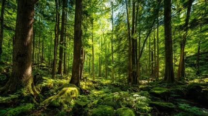 Obraz premium Sunlit Lush Green Forest