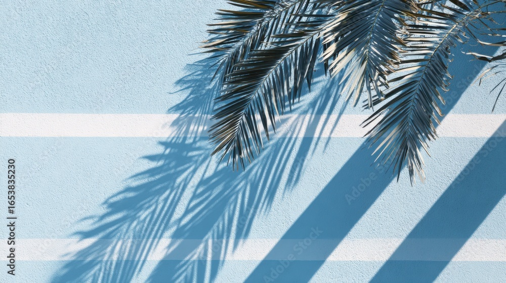 Aufkleber a striking display of palm tree fronds casting intricate shadows on a bright turquoise wall adorned 