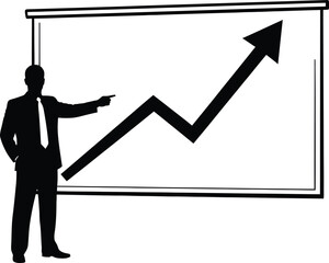 Fototapeta premium A businessman is presenting a growth chart on a projector screen isolated on white background