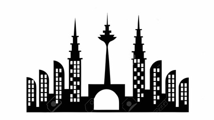 Obraz premium Silhouette of a cityscape with skyscrapers and a central tower against a white background image design