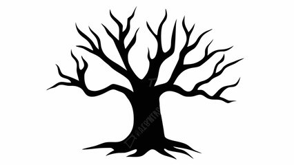 Obraz premium Silhouette of a bare tree with intricate branches and roots against a white background in simple style