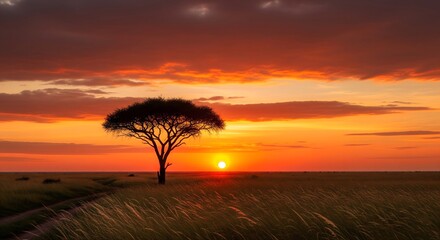 African Tree Silhouette Sunset