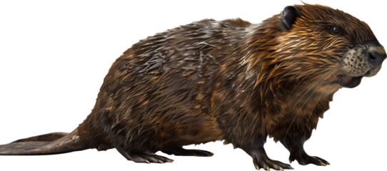 Realistic beaver isolated on gray background in side profile