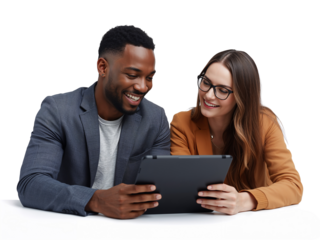 Enthusiastic diverse colleagues collaborating on digital strategies for expansion showcasing