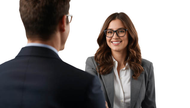 Professional encounter with isolated transparent background, two colleagues discussing strategy in