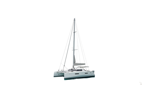 Sailing catamaran on the open sea, a symbol of luxury and maritime adventures against isolated